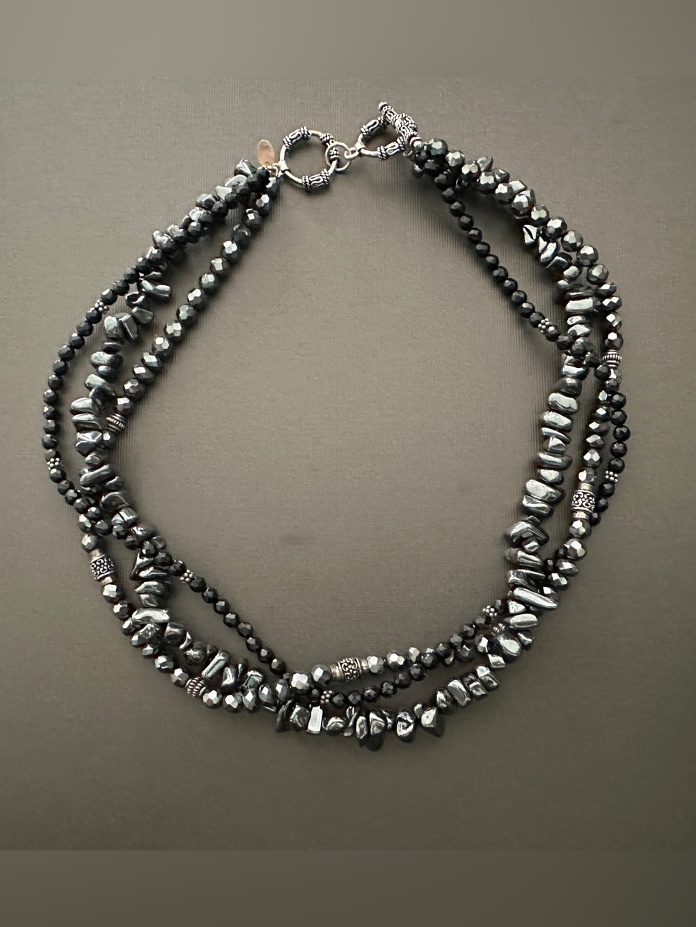 Silpada 925 Sterling Silver Black Onyx and Hematite Triple Strand Necklace